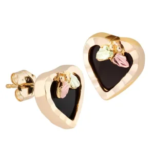 Elegant Onyx Hearts - Black Hills Gold Earrings