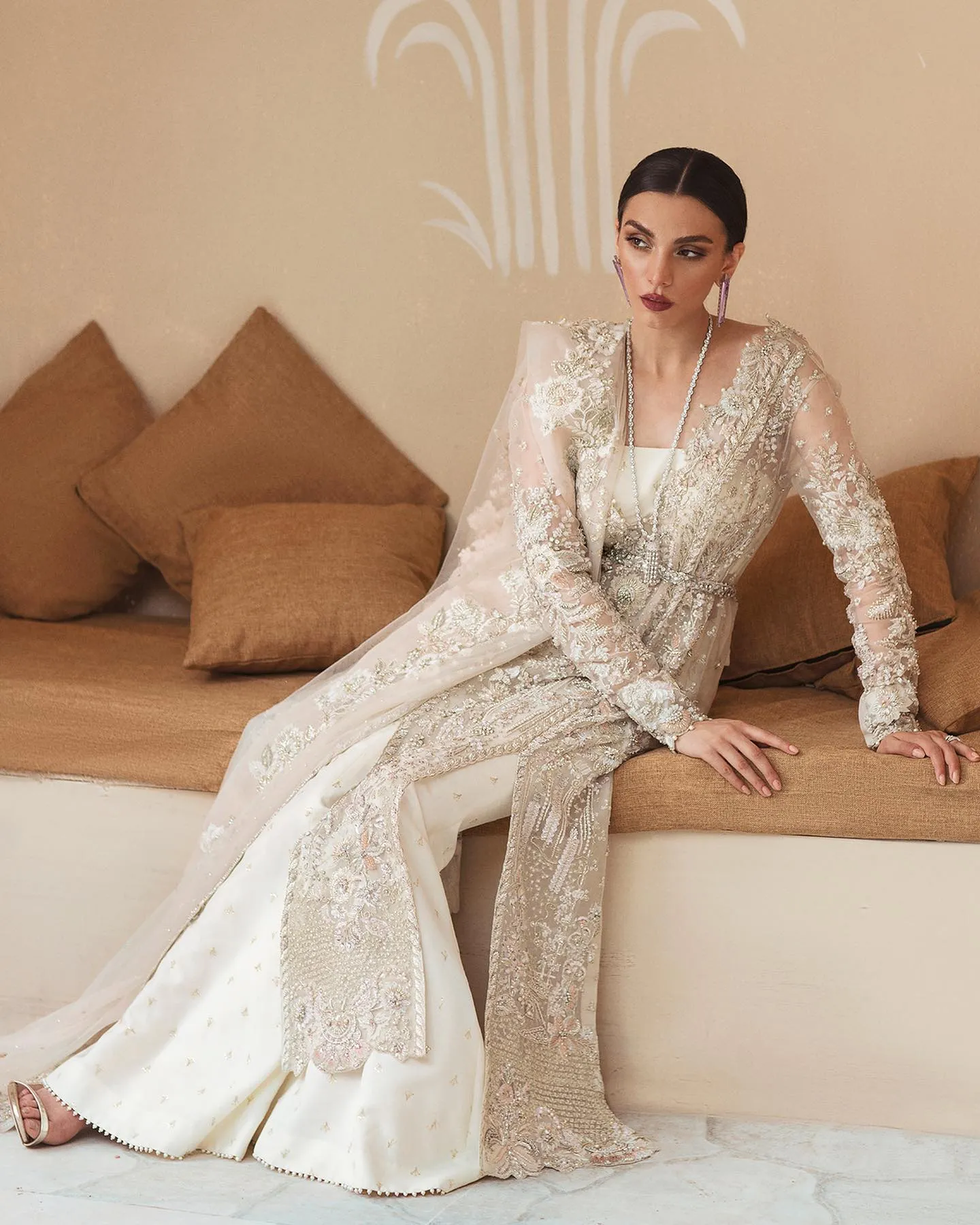 Elegant Pakistani Wedding Dress in Sharara Kameez Style
