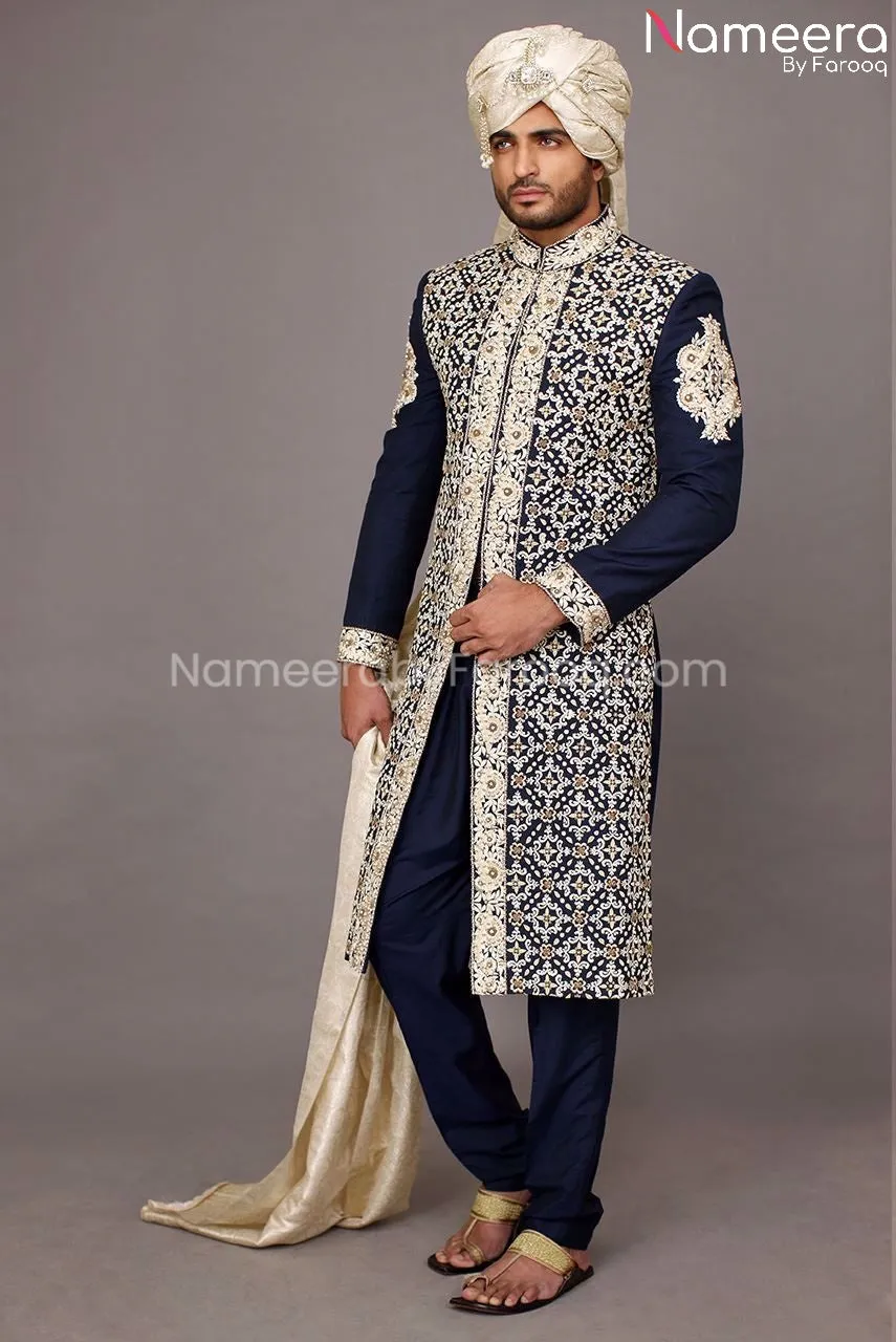 Elegant Sherwani for Men in Navy Blue Color 2021 #GR54