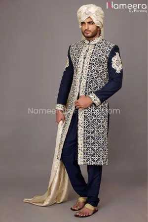 Elegant Sherwani for Men in Navy Blue Color 2021 #GR54