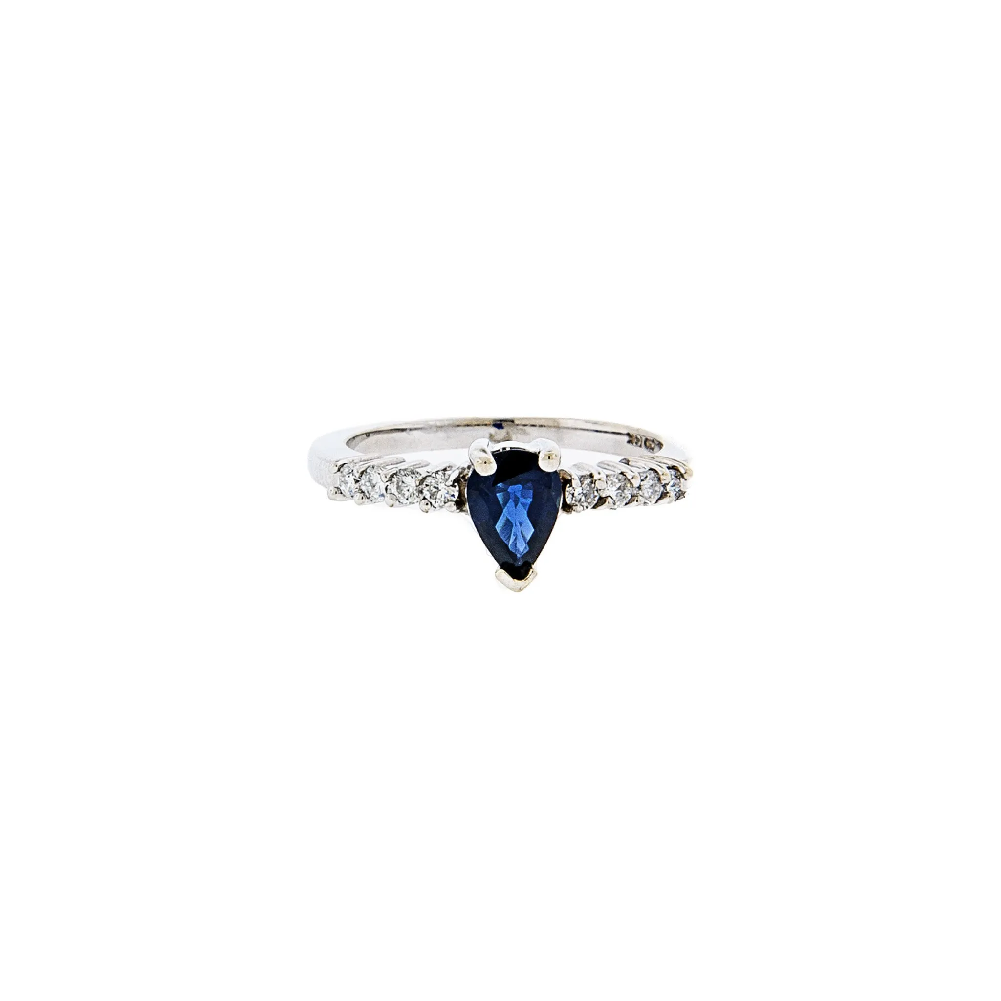 Elegant Teardrop Faceted Sapphire - Eight Diamond Ring