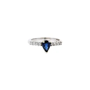 Elegant Teardrop Faceted Sapphire - Eight Diamond Ring