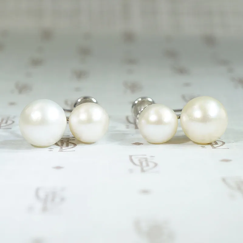 Elegant Vintage Pearl Earrings in White Gold
