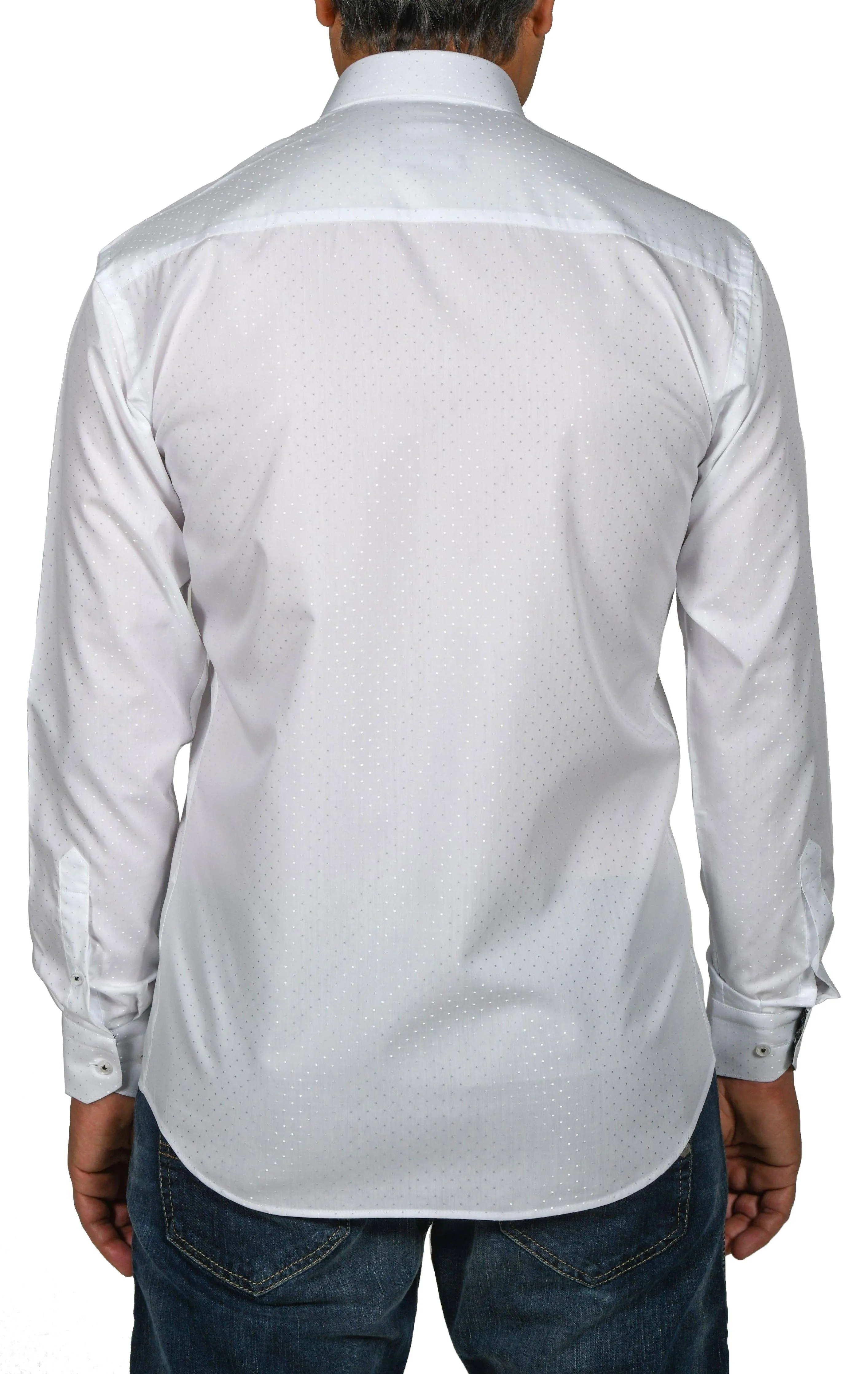 Elegant White Dotted Shirt with Black Trim