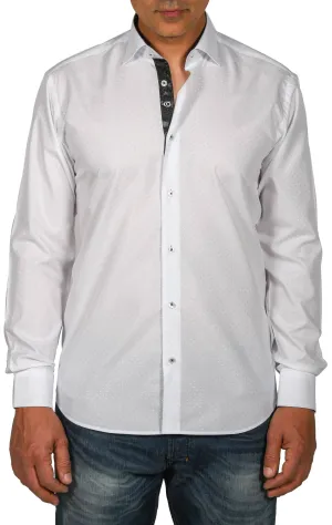 Elegant White Dotted Shirt with Black Trim