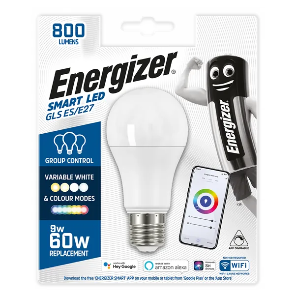 Energizer Smart S17162 9W 800lm E27 ES GLS Colour Changing
