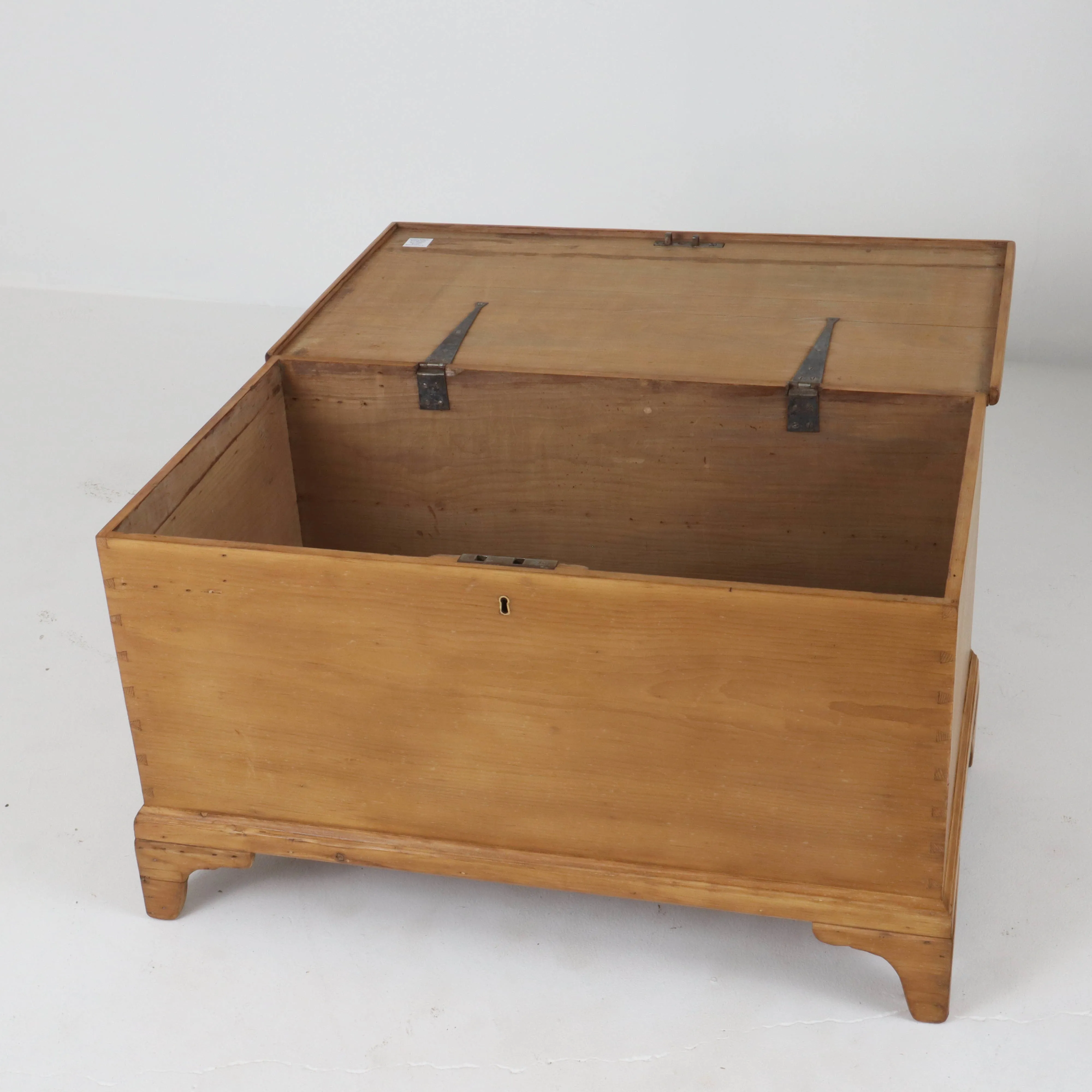 English Antique Bracket Foot Pine Blanket Box c1880