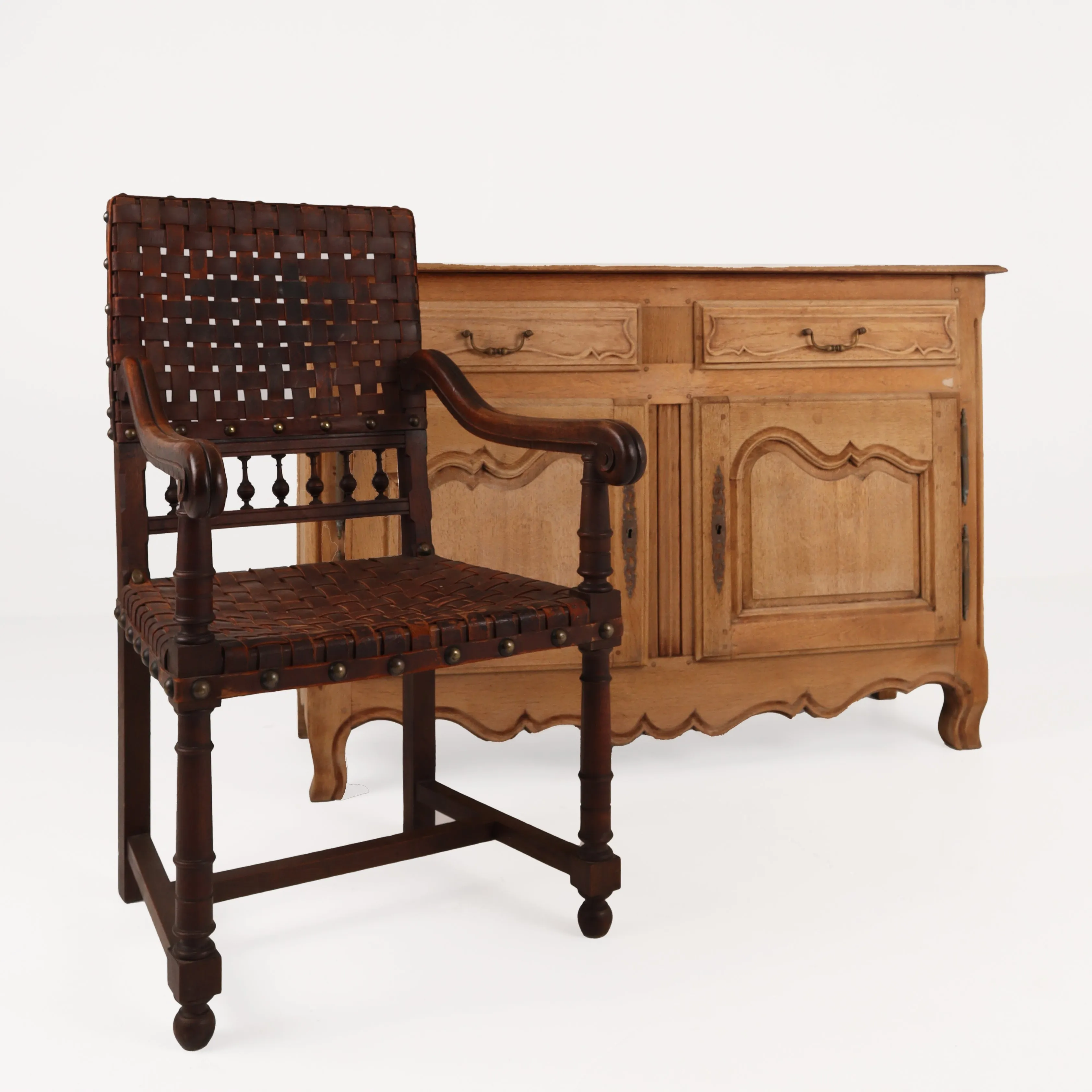 English Antique Leather Strap Chair c1880