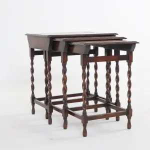 English Barley Twist Nesting Tables c1920
