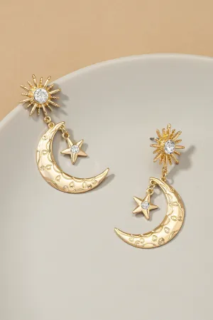 Etched Casting Crescent and Star Earrings