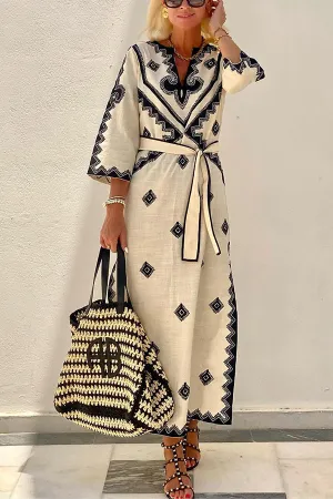 Ethnic loose v-neck holiday dress
