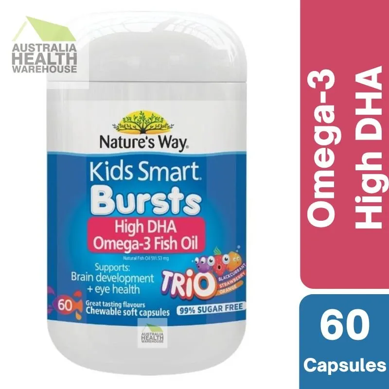 [Expiry: 09/2025] Nature's Way Kids Smart Bursts High DHA Omega-3 Fish Oil Trio 60 Capsules