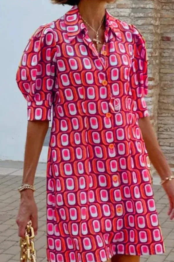 Fashion casual plaid print half-sleeved shirt dress