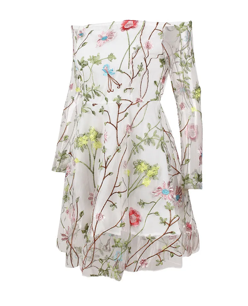 Fashion Sexy Skirt Solid Color Lace Embroidered Dress