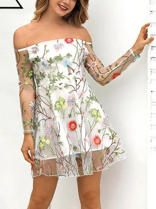 Fashion Sexy Skirt Solid Color Lace Embroidered Dress