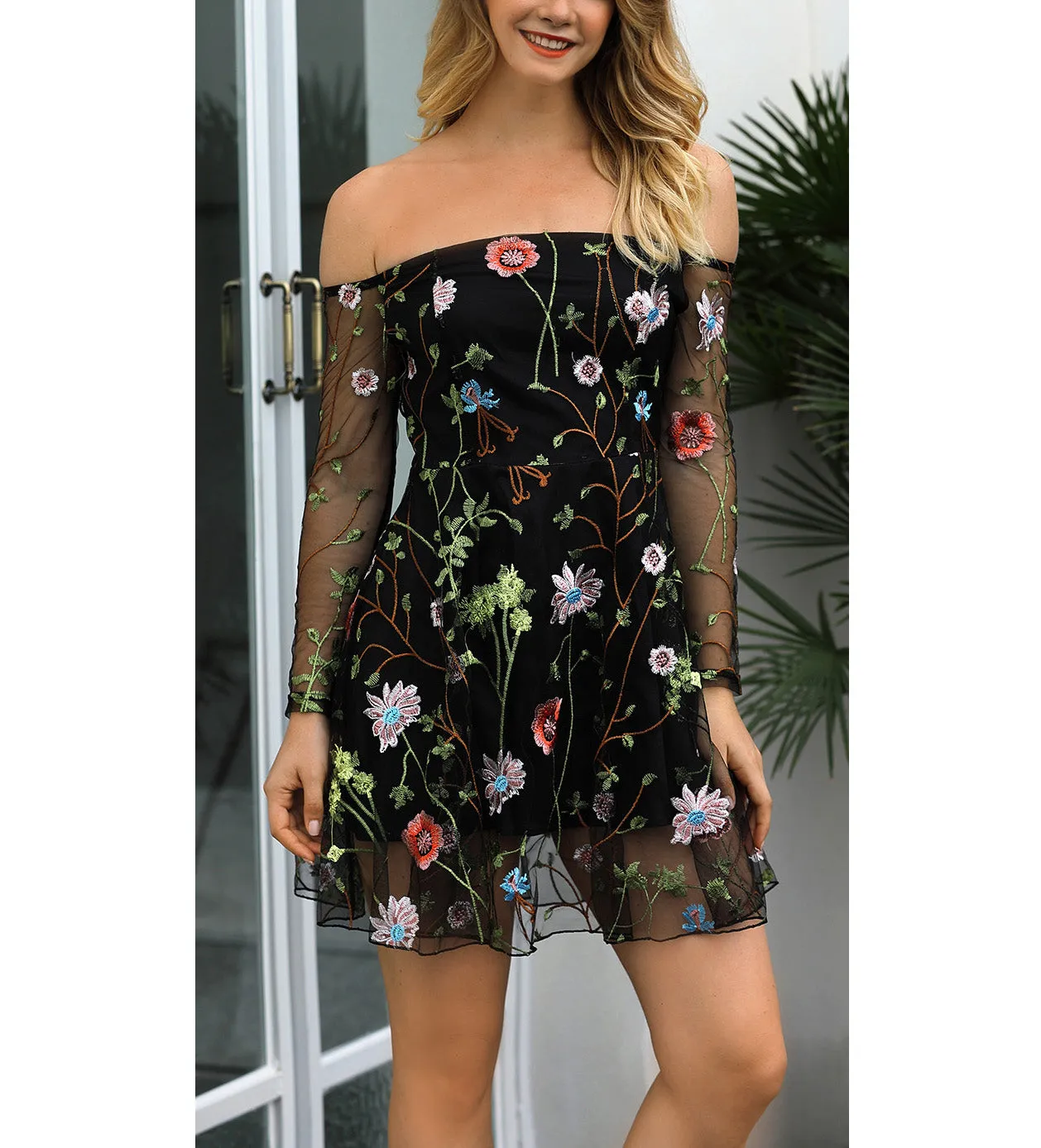 Fashion Sexy Skirt Solid Color Lace Embroidered Dress