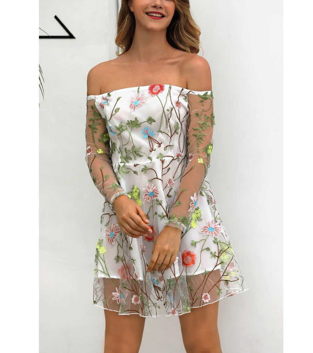 Fashion Sexy Skirt Solid Color Lace Embroidered Dress