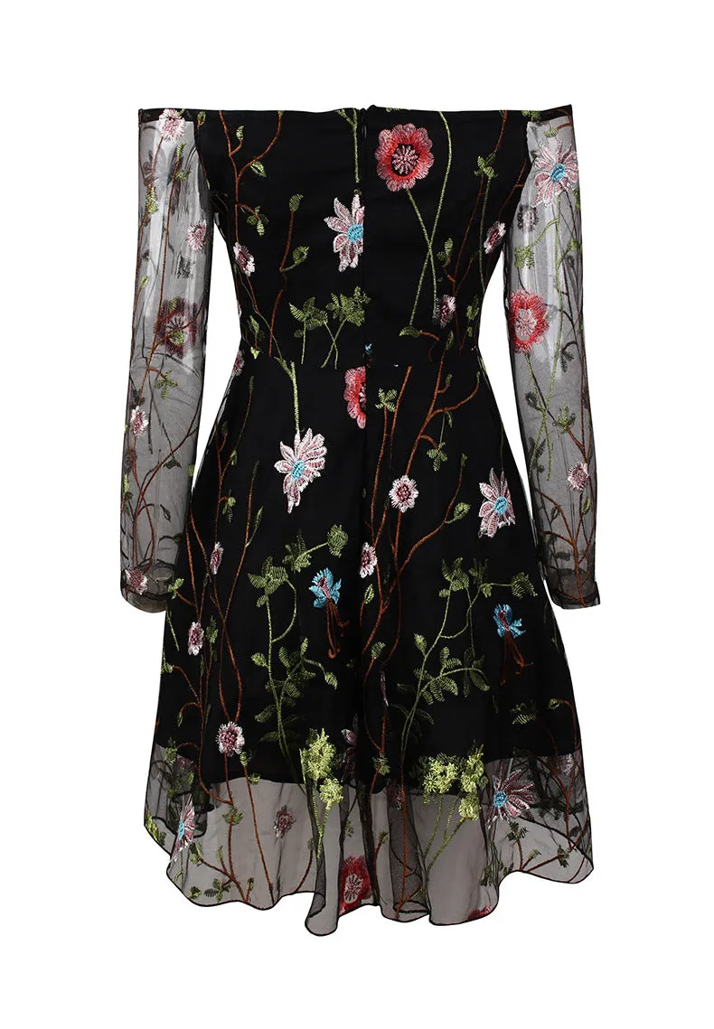 Fashion Sexy Skirt Solid Color Lace Embroidered Dress