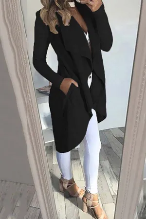 Fashion Solid Color Lapel Slim Long Windbreaker Jacket