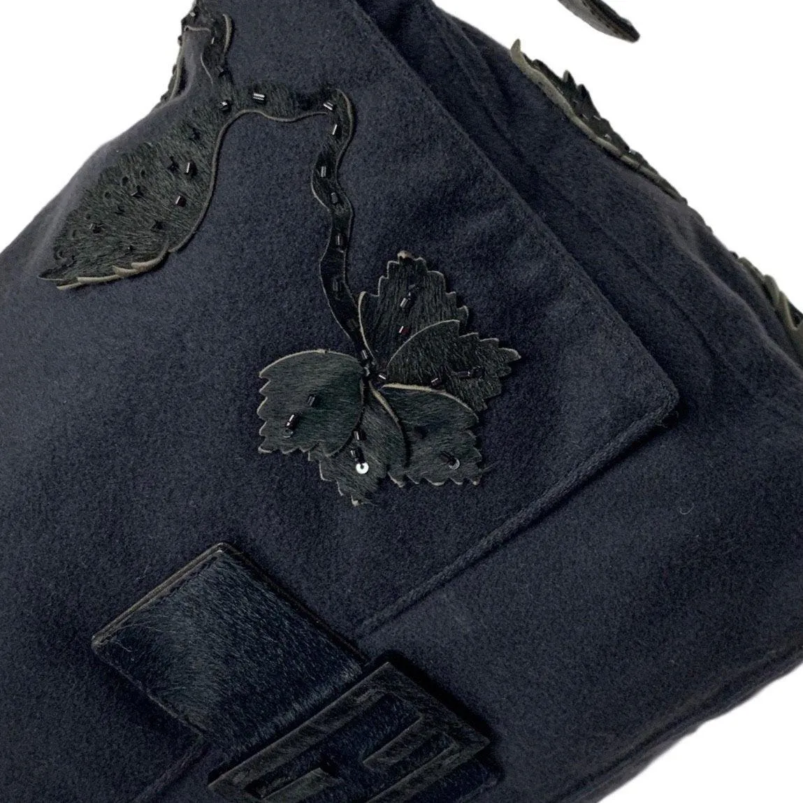 Fendi Black Calf Hair Embellished Shoulder Bag