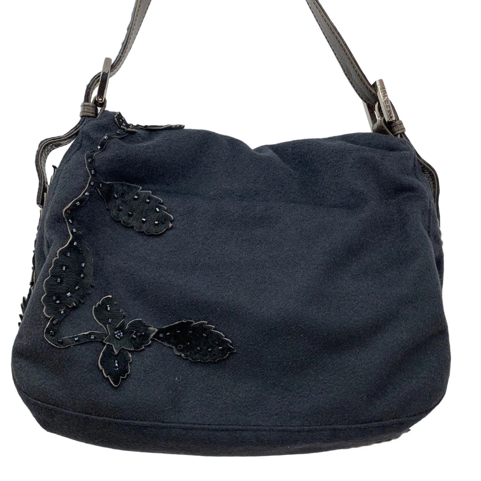 Fendi Black Calf Hair Embellished Shoulder Bag