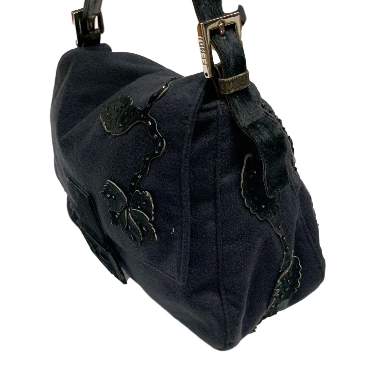 Fendi Black Calf Hair Embellished Shoulder Bag