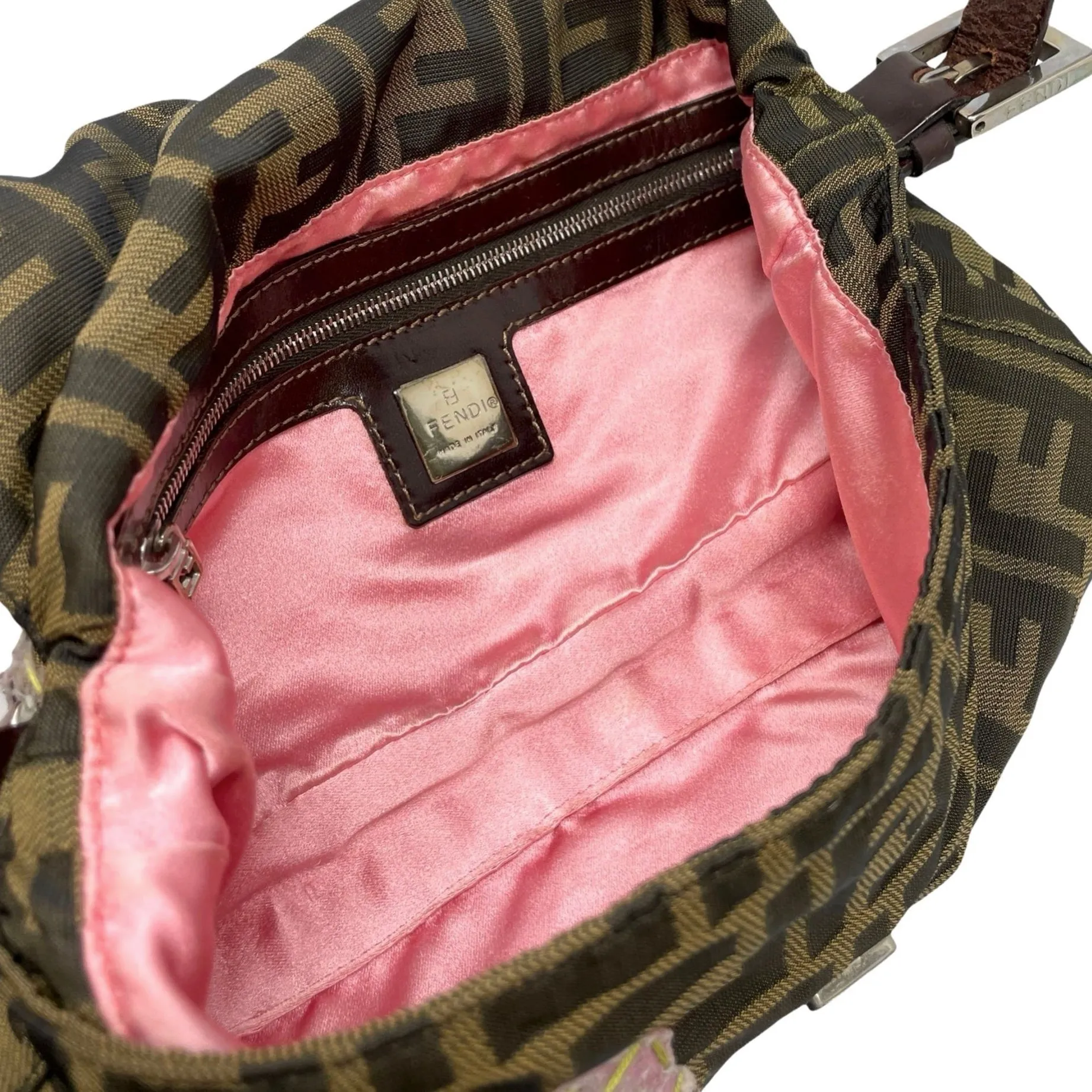 Fendi Brown Classic Floral Baguette
