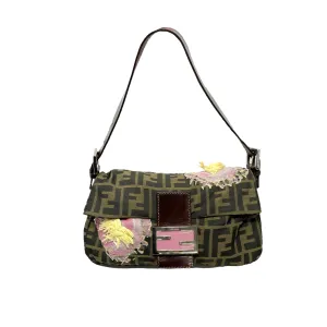 Fendi Brown Classic Floral Baguette
