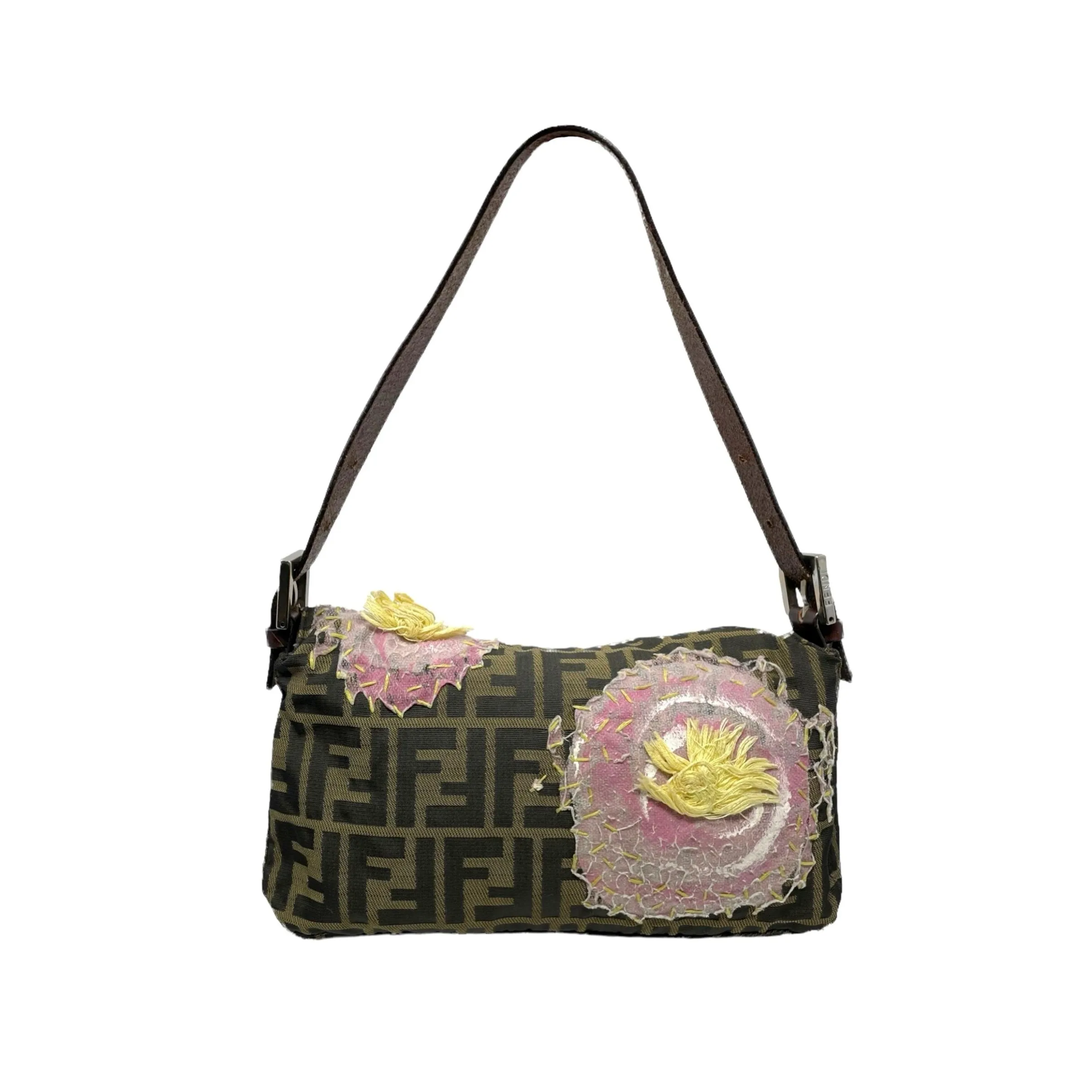 Fendi Brown Classic Floral Baguette