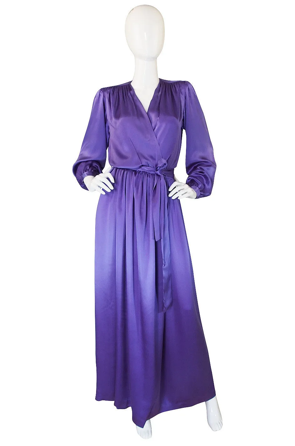 Fine c1988 Yves Saint Laurent Purple Silk Satin Wrap Dress