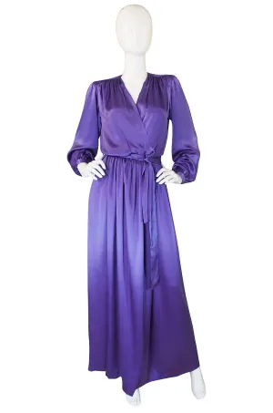 Fine c1988 Yves Saint Laurent Purple Silk Satin Wrap Dress