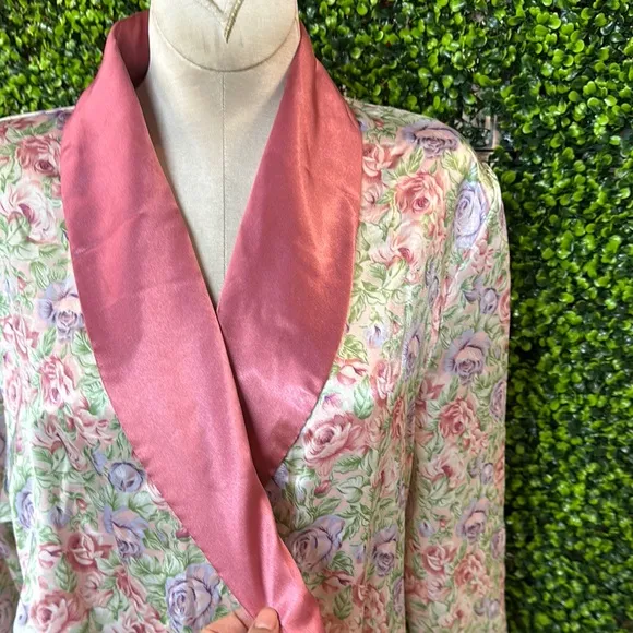 Floral Satin Robe with Pink Trim