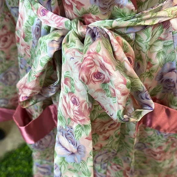Floral Satin Robe with Pink Trim