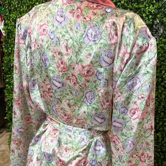 Floral Satin Robe with Pink Trim