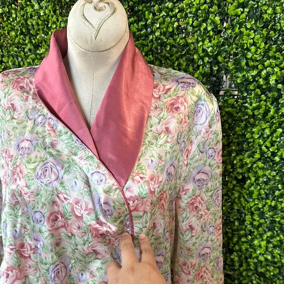 Floral Satin Robe with Pink Trim
