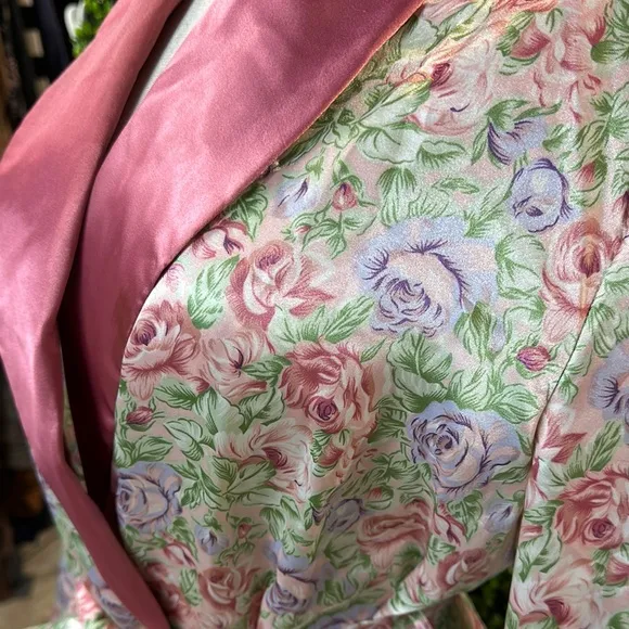Floral Satin Robe with Pink Trim