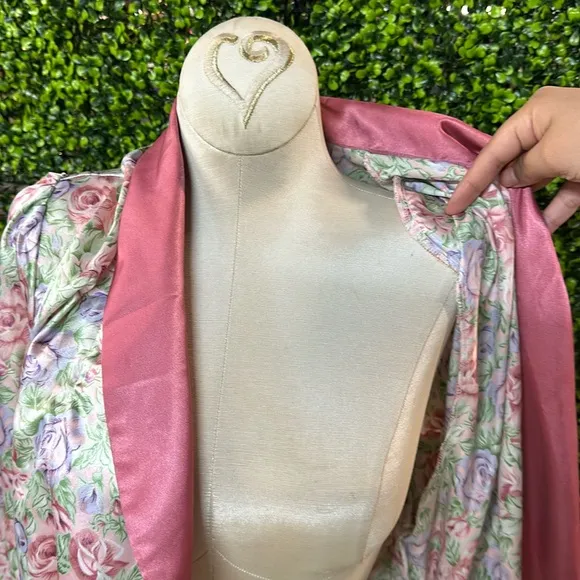 Floral Satin Robe with Pink Trim