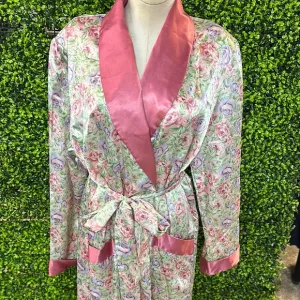 Floral Satin Robe with Pink Trim