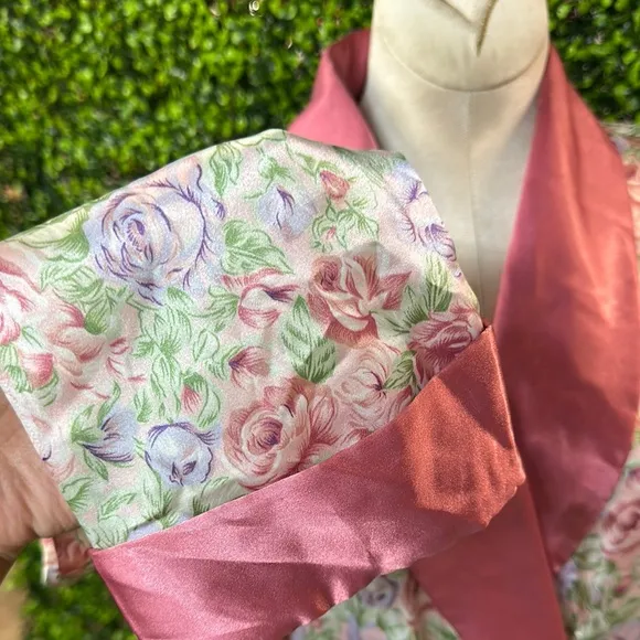 Floral Satin Robe with Pink Trim