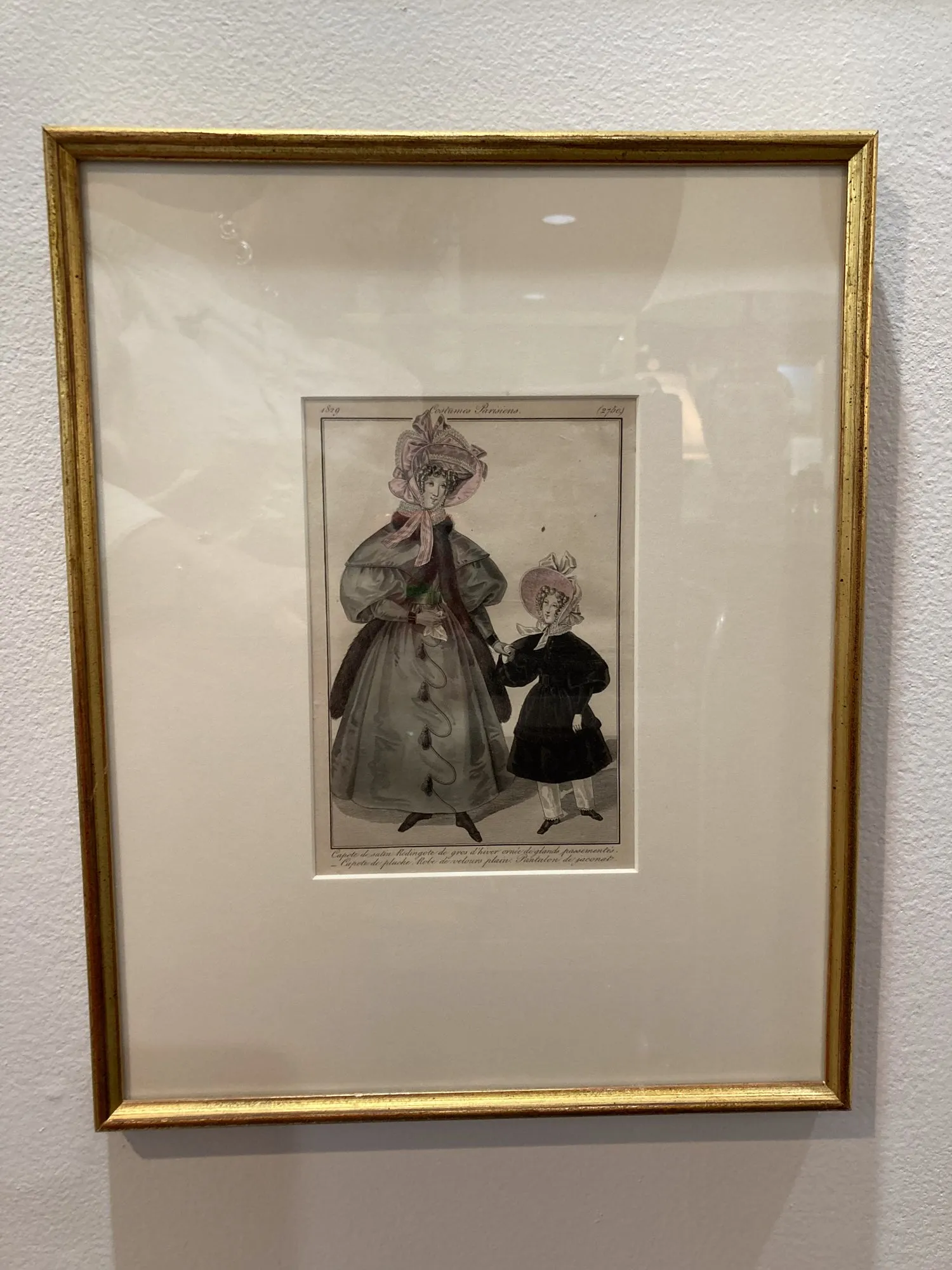 Framed Antique French 19th Century 1829 Parisian Fashion Plate Print