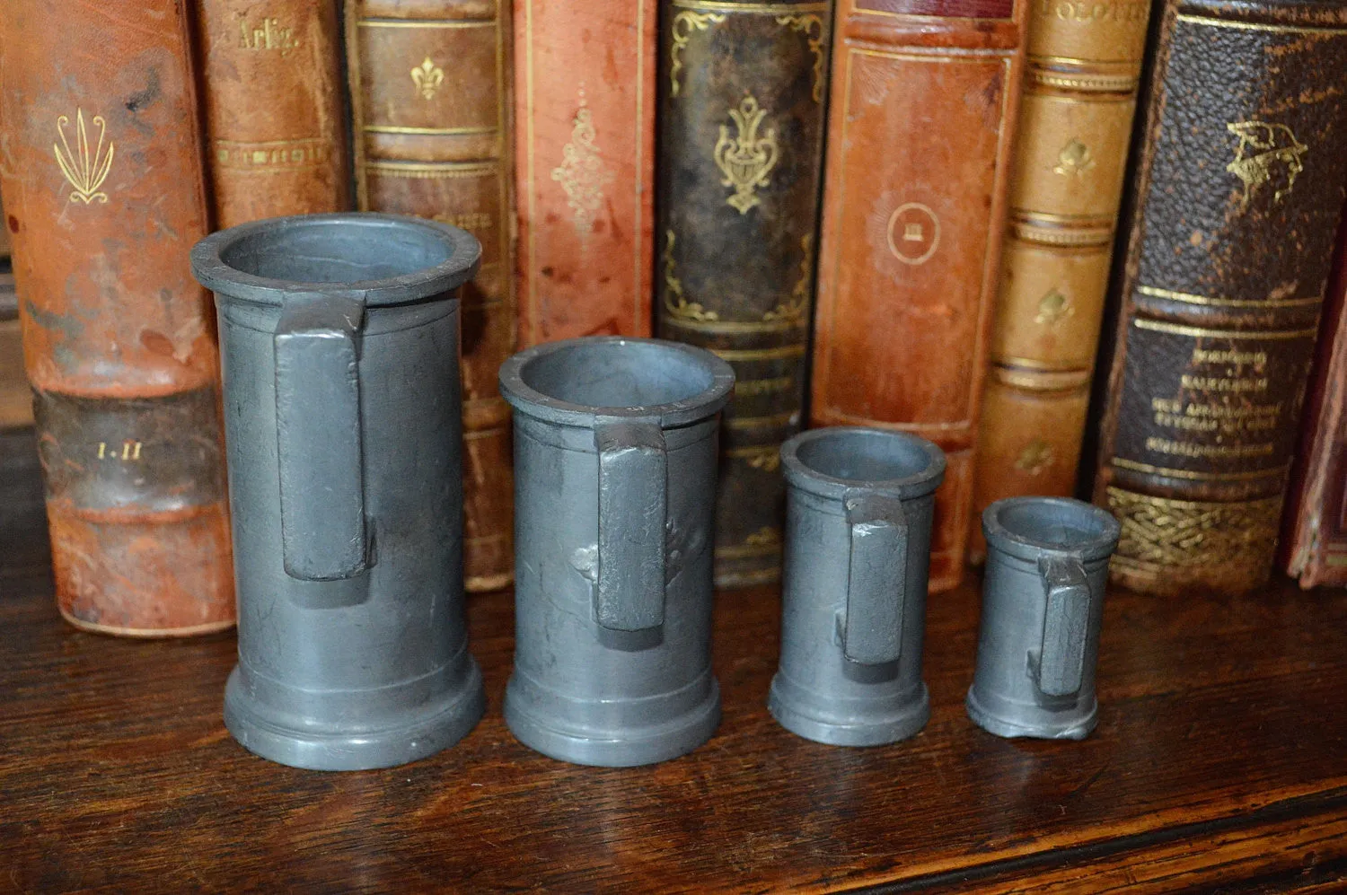 French Antique Pewter Measures Set of 4 Graduated