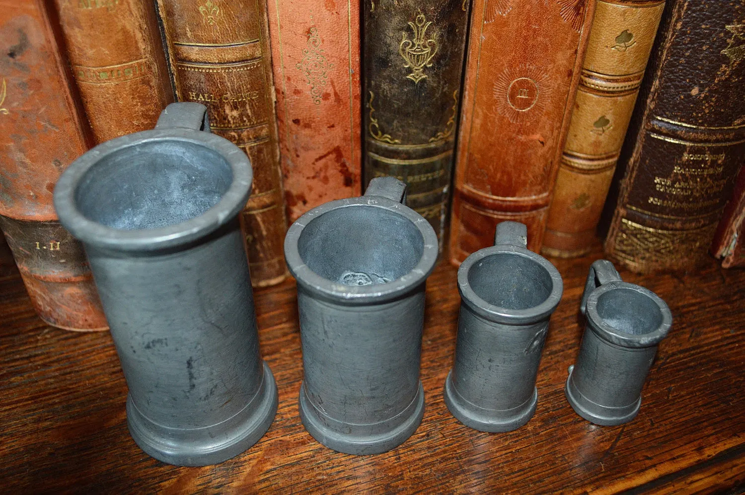 French Antique Pewter Measures Set of 4 Graduated