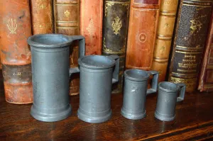 French Antique Pewter Measures Set of 4 Graduated