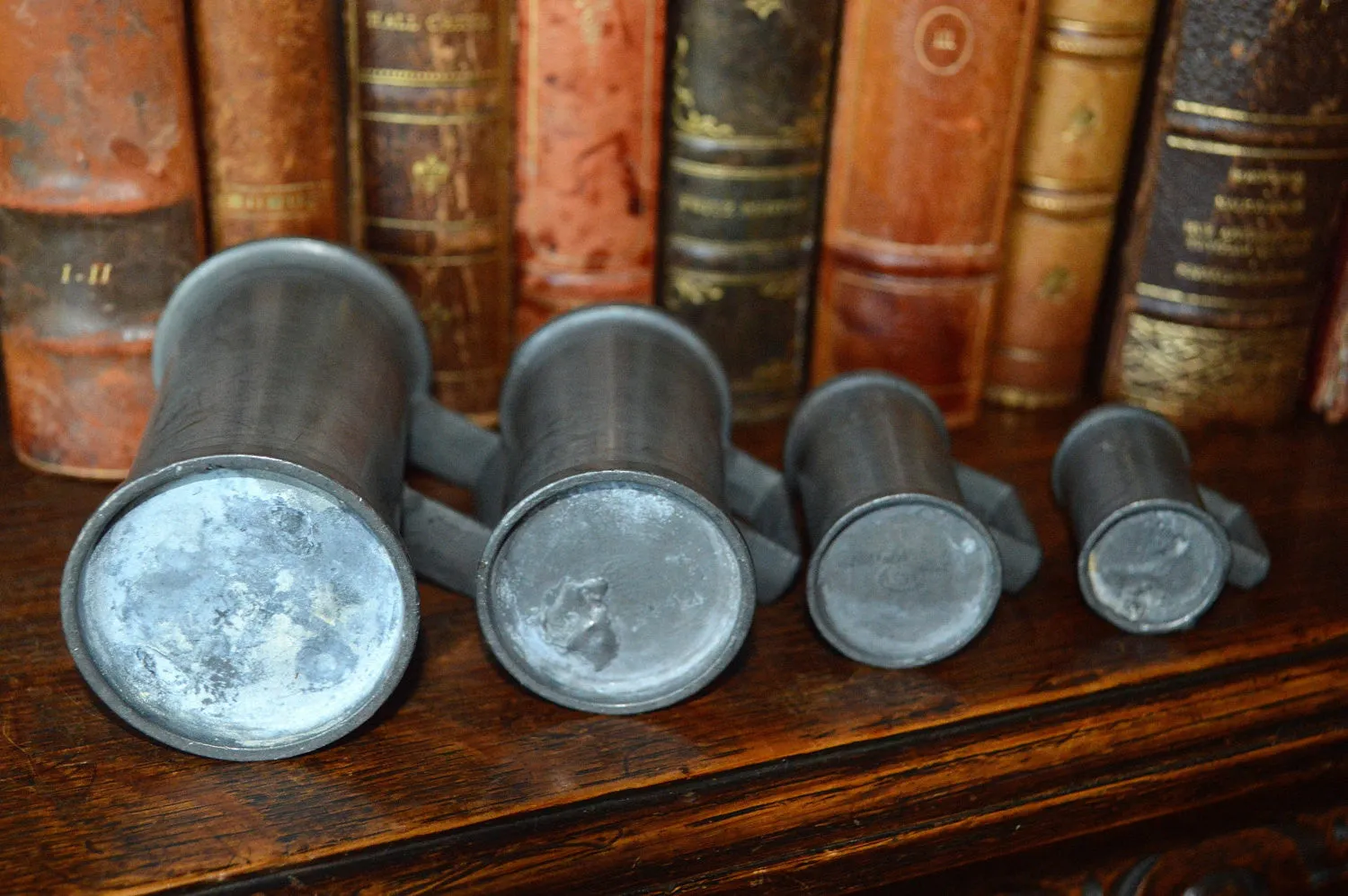 French Antique Pewter Measures Set of 4 Graduated