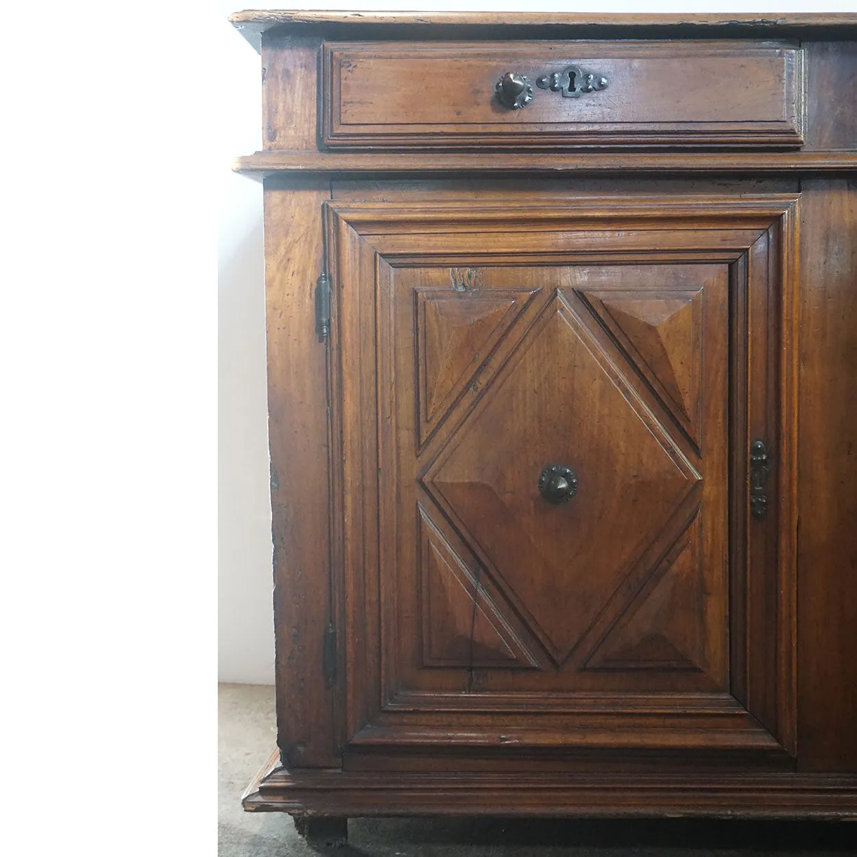French Louis XIII Fruitwood Diamond Point Sideboard Cabinet