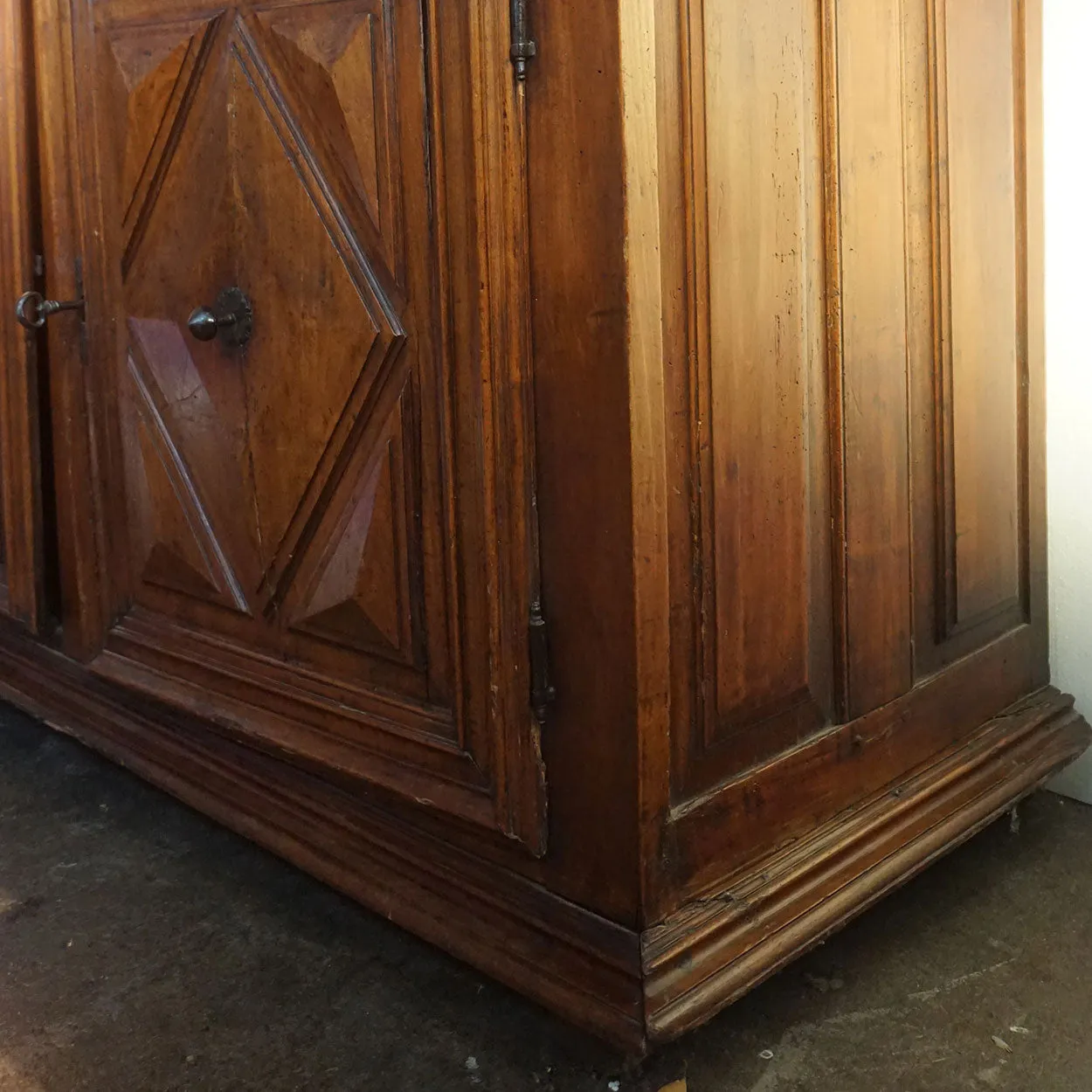 French Louis XIII Fruitwood Diamond Point Sideboard Cabinet