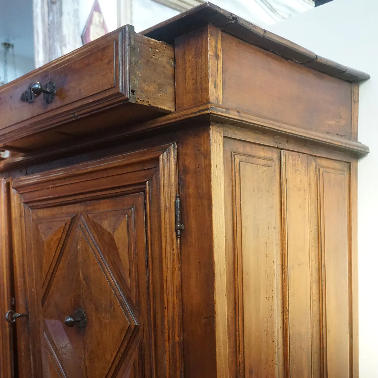 French Louis XIII Fruitwood Diamond Point Sideboard Cabinet