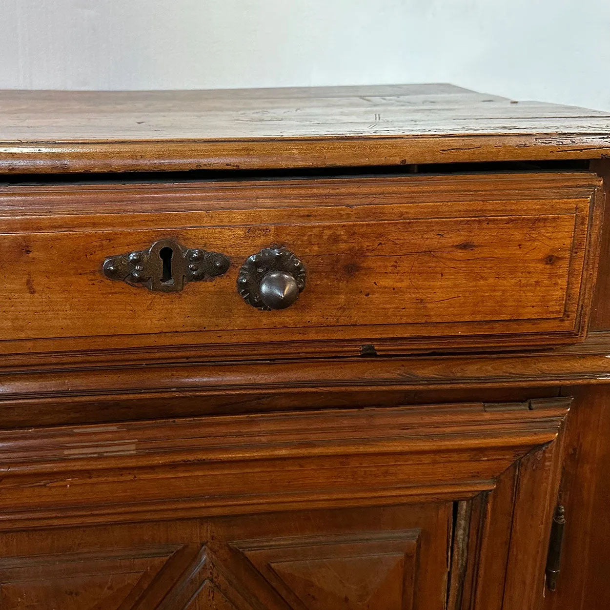 French Louis XIII Fruitwood Diamond Point Sideboard Cabinet