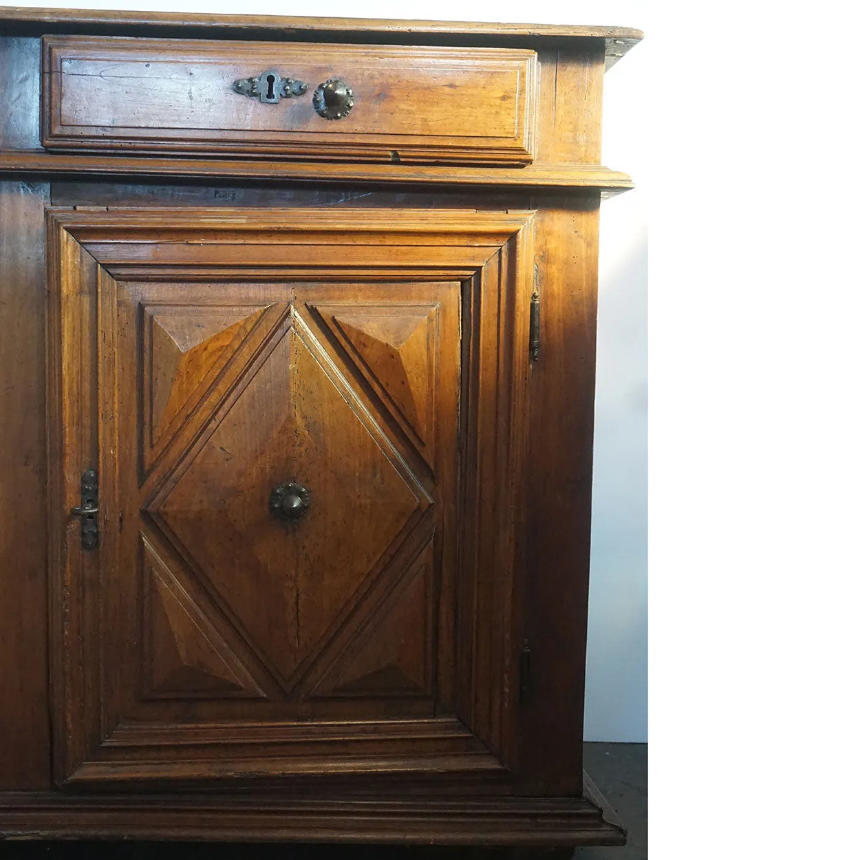 French Louis XIII Fruitwood Diamond Point Sideboard Cabinet