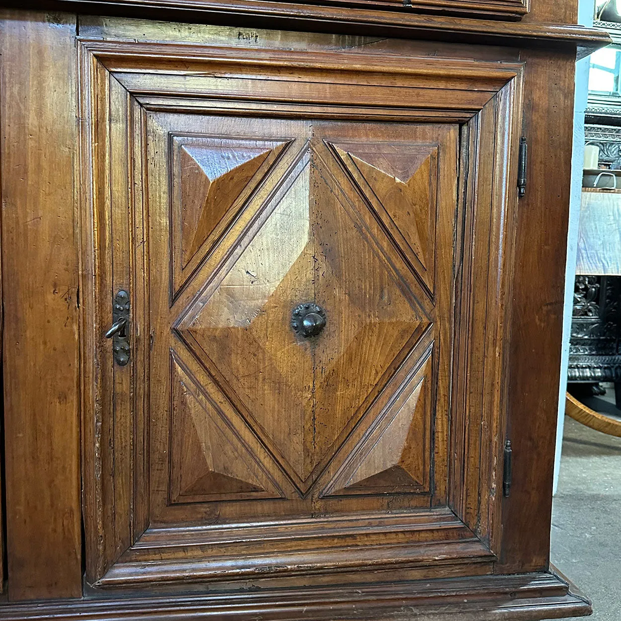 French Louis XIII Fruitwood Diamond Point Sideboard Cabinet